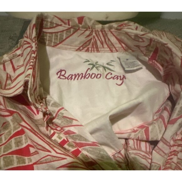 Bamboo Cay Mens Hawaiian Shirt M Red Beige Palm Leaf 100% Cotton Lawn Made In Ko - Picture 3 of 6